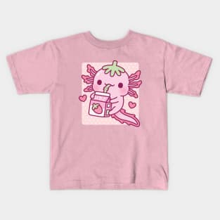 Cute Axolotl Loves Japanese Strawberry Milk Kids T-Shirt